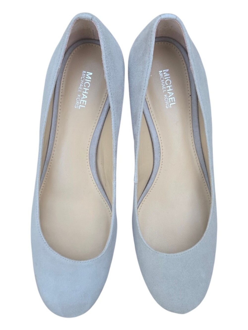 Michael Kors Arabella Suede Crystal Block Heel Pumps Taupe Beige 7.5